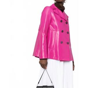 NEW VALENTINO double breasted leather jacket in shocking pink